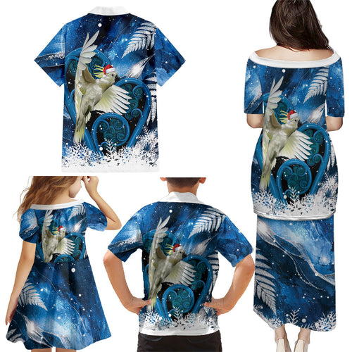 Sulphur-crested Cockatoo New Zealand Christmas In July Family Matching Puletasi and Hawaiian Shirt NZ Aroha Koru Fern Marble Vibes