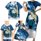 Sulphur-crested Cockatoo New Zealand Christmas In July Family Matching Short Sleeve Bodycon Dress and Hawaiian Shirt NZ Aroha Koru Fern Marble Vibes