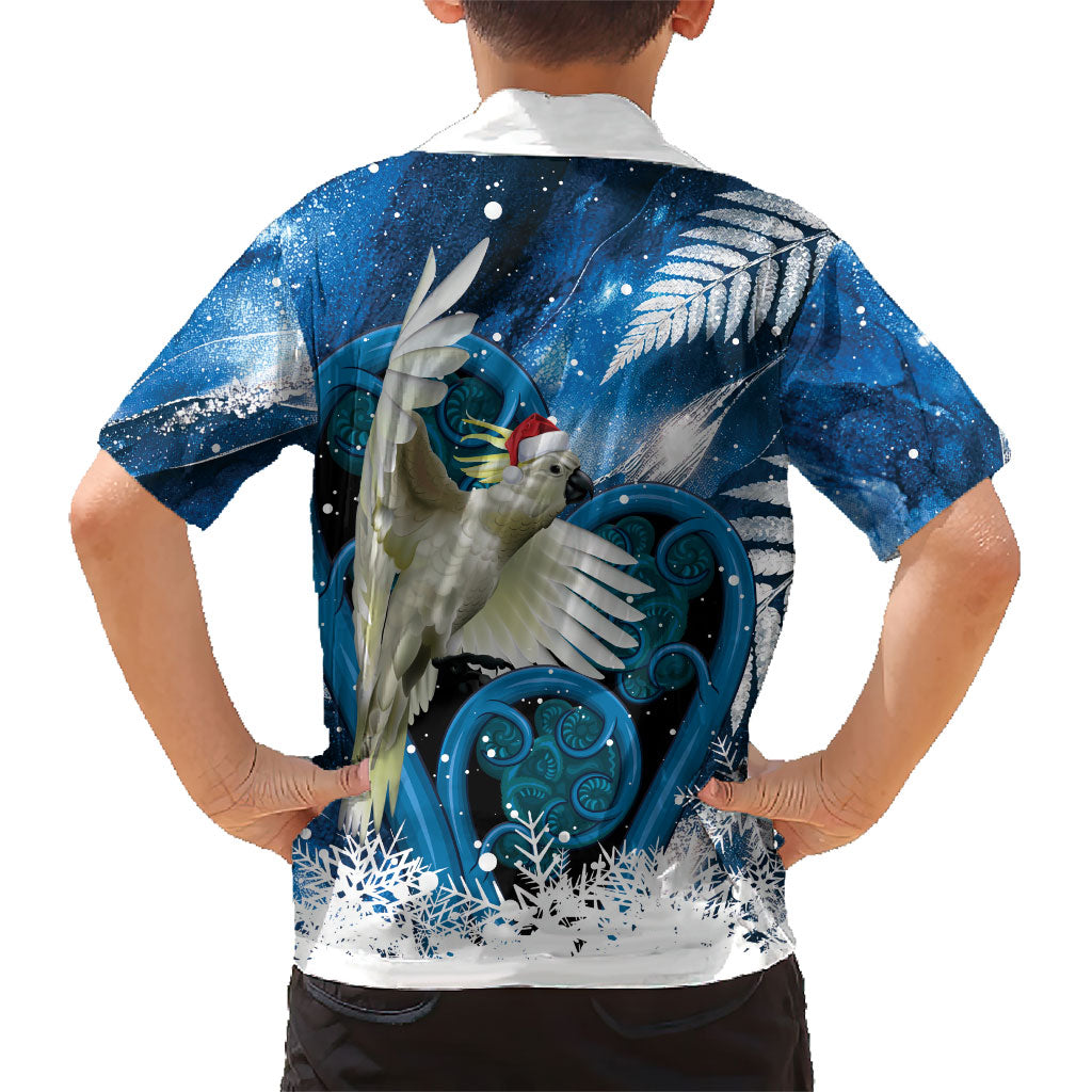 Sulphur-crested Cockatoo New Zealand Christmas In July Family Matching Tank Maxi Dress and Hawaiian Shirt NZ Aroha Koru Fern Marble Vibes