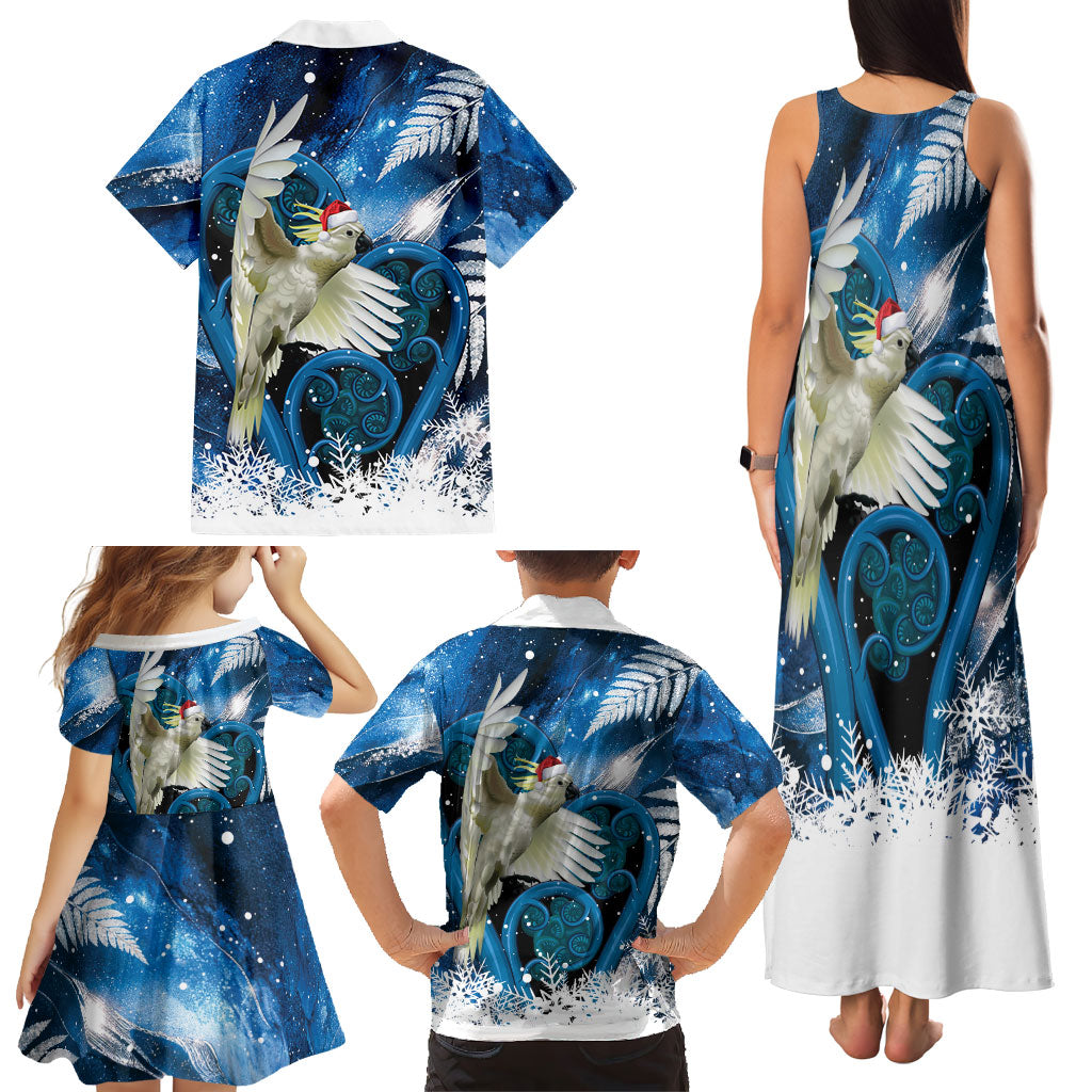 Sulphur-crested Cockatoo New Zealand Christmas In July Family Matching Tank Maxi Dress and Hawaiian Shirt NZ Aroha Koru Fern Marble Vibes