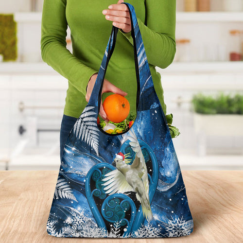 Sulphur-crested Cockatoo New Zealand Christmas In July Grocery Bag NZ Aroha Koru Fern Marble Vibes