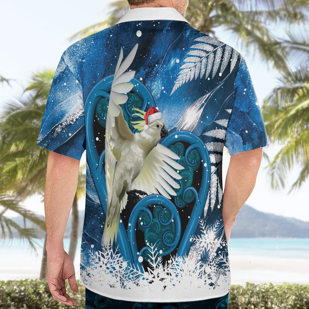 Sulphur-crested Cockatoo New Zealand Christmas In July Hawaiian Shirt NZ Aroha Koru Fern Marble Vibes