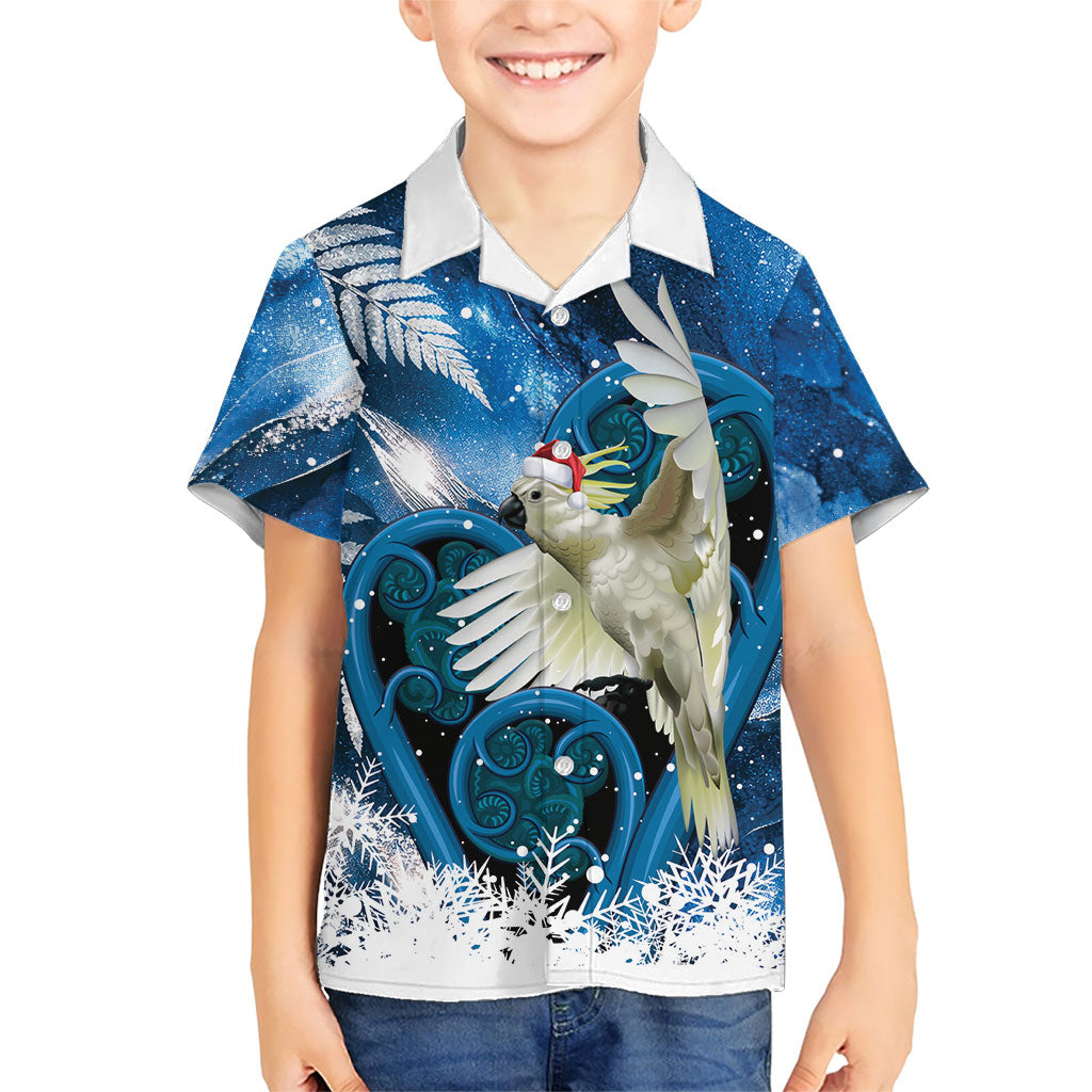 Sulphur-crested Cockatoo New Zealand Christmas In July Hawaiian Shirt NZ Aroha Koru Fern Marble Vibes