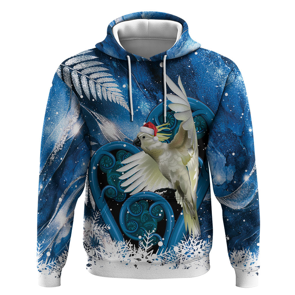 Sulphur-crested Cockatoo New Zealand Christmas In July Hoodie NZ Aroha Koru Fern Marble Vibes