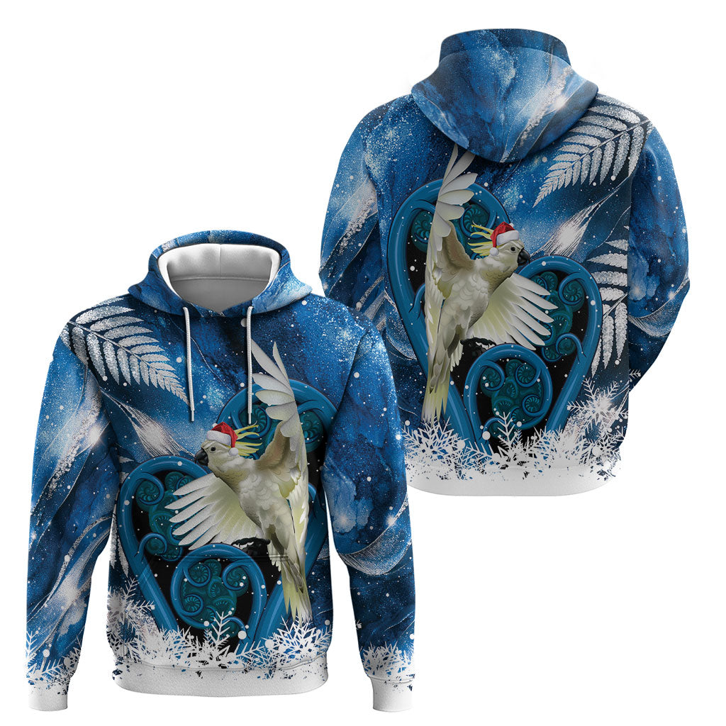 Sulphur-crested Cockatoo New Zealand Christmas In July Hoodie NZ Aroha Koru Fern Marble Vibes