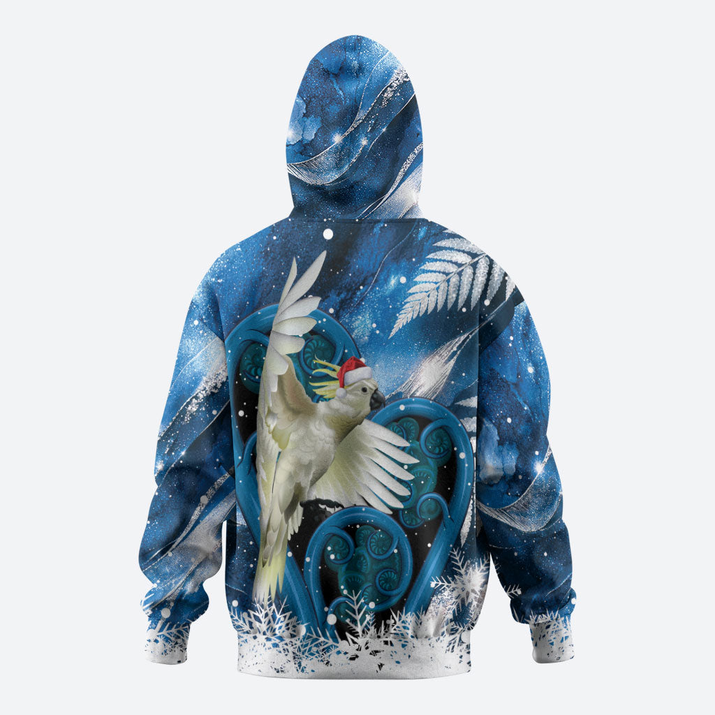 Sulphur-crested Cockatoo New Zealand Christmas In July Hoodie NZ Aroha Koru Fern Marble Vibes