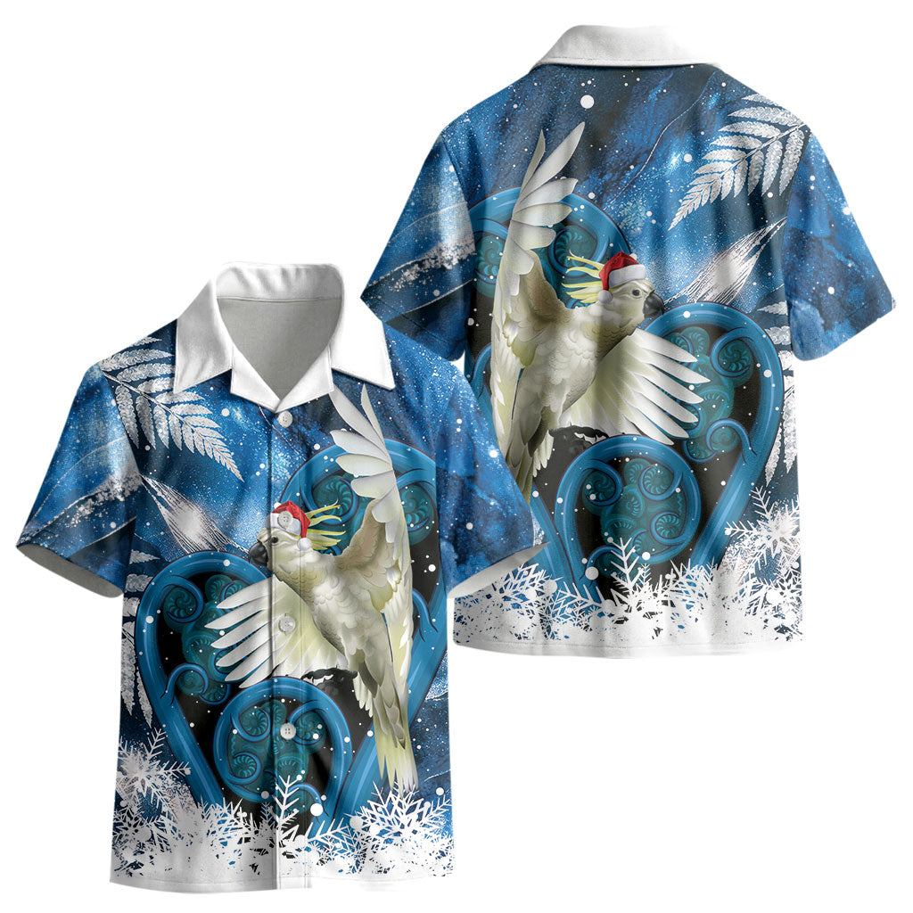Sulphur-crested Cockatoo New Zealand Christmas In July Kid Hawaiian Shirt NZ Aroha Koru Fern Marble Vibes LT14
