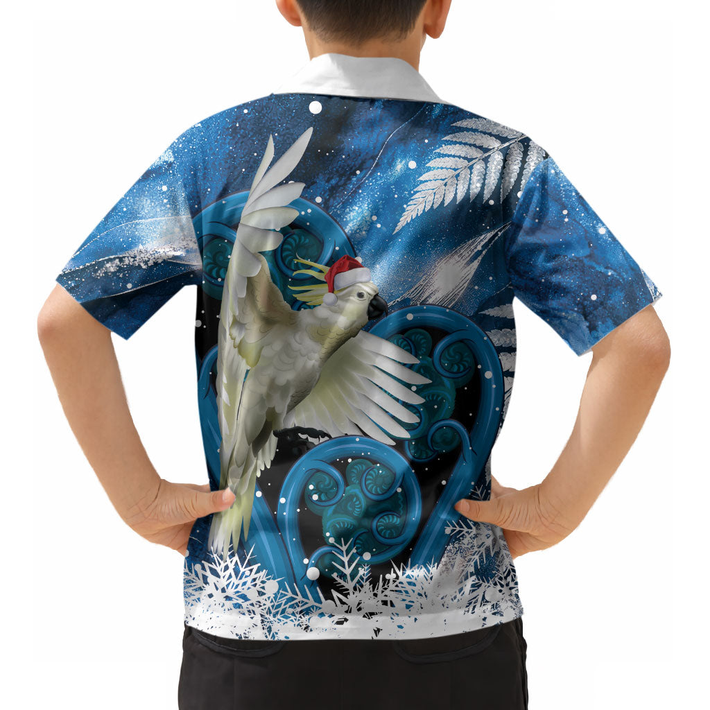 Sulphur-crested Cockatoo New Zealand Christmas In July Kid Hawaiian Shirt NZ Aroha Koru Fern Marble Vibes LT14