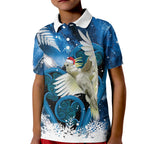 Sulphur-crested Cockatoo New Zealand Christmas In July Kid Polo Shirt NZ Aroha Koru Fern Marble Vibes