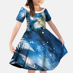 Sulphur-crested Cockatoo New Zealand Christmas In July Kid Short Sleeve Dress NZ Aroha Koru Fern Marble Vibes