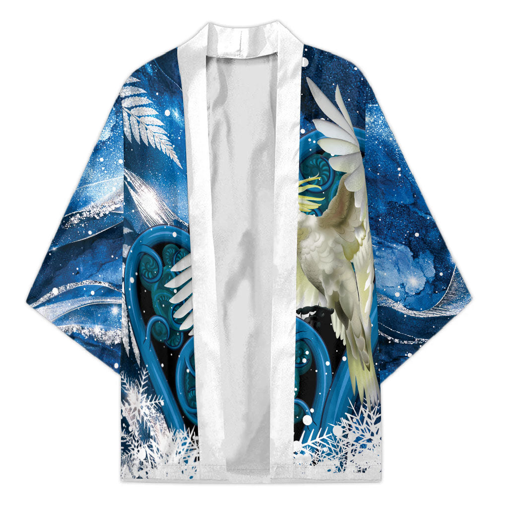 Sulphur-crested Cockatoo New Zealand Christmas In July Kimono NZ Aroha Koru Fern Marble Vibes