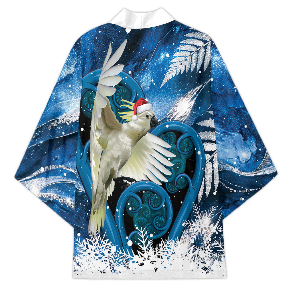Sulphur-crested Cockatoo New Zealand Christmas In July Kimono NZ Aroha Koru Fern Marble Vibes