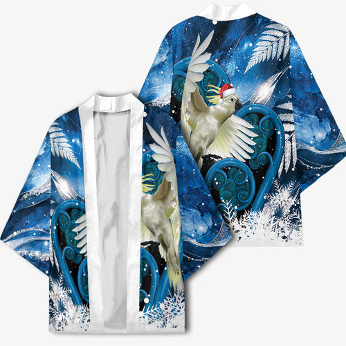Sulphur-crested Cockatoo New Zealand Christmas In July Kimono NZ Aroha Koru Fern Marble Vibes