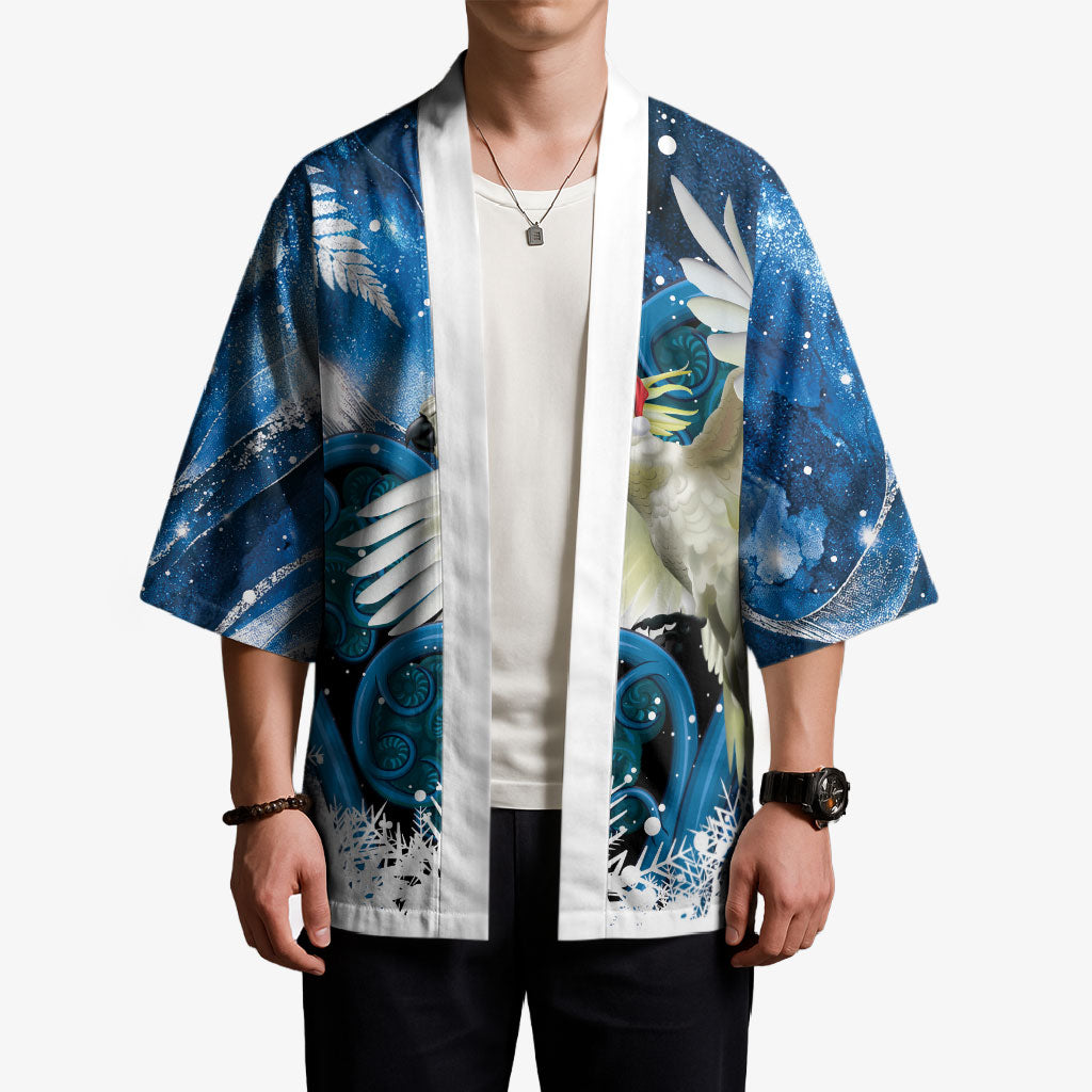 Sulphur-crested Cockatoo New Zealand Christmas In July Kimono NZ Aroha Koru Fern Marble Vibes