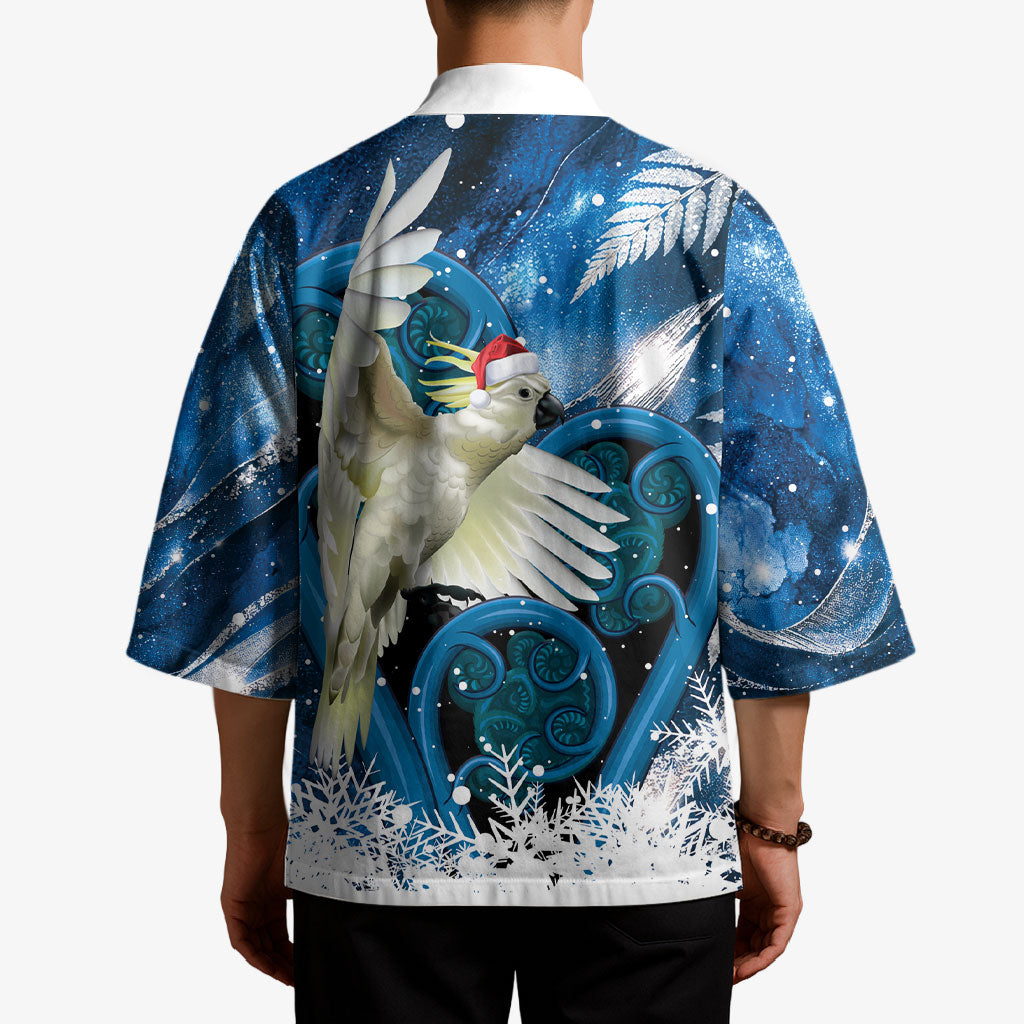 Sulphur-crested Cockatoo New Zealand Christmas In July Kimono NZ Aroha Koru Fern Marble Vibes