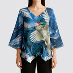 Sulphur-crested Cockatoo New Zealand Christmas In July Kimono Sleeve Blouse NZ Aroha Koru Fern Marble Vibes