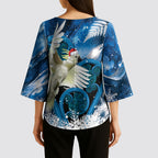 Sulphur-crested Cockatoo New Zealand Christmas In July Kimono Sleeve Blouse NZ Aroha Koru Fern Marble Vibes