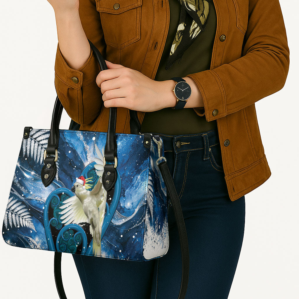 Sulphur-crested Cockatoo New Zealand Christmas In July Leather Bag NZ Aroha Koru Fern Marble Vibes