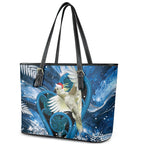 Sulphur-crested Cockatoo New Zealand Christmas In July Leather Tote Bag NZ Aroha Koru Fern Marble Vibes