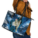 Sulphur-crested Cockatoo New Zealand Christmas In July Leather Tote Bag NZ Aroha Koru Fern Marble Vibes