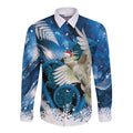 Sulphur-crested Cockatoo New Zealand Christmas In July Long Sleeve Button Shirt NZ Aroha Koru Fern Marble Vibes