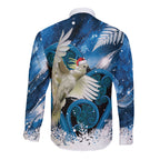 Sulphur-crested Cockatoo New Zealand Christmas In July Long Sleeve Button Shirt NZ Aroha Koru Fern Marble Vibes