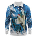 Sulphur-crested Cockatoo New Zealand Christmas In July Long Sleeve Polo Shirt NZ Aroha Koru Fern Marble Vibes