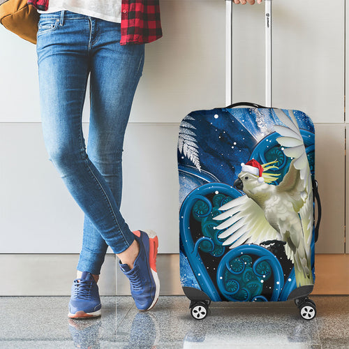 Sulphur-crested Cockatoo New Zealand Christmas In July Luggage Cover NZ Aroha Koru Fern Marble Vibes