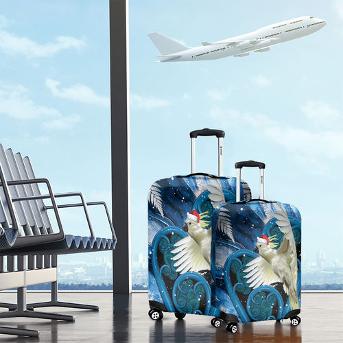 Sulphur-crested Cockatoo New Zealand Christmas In July Luggage Cover NZ Aroha Koru Fern Marble Vibes