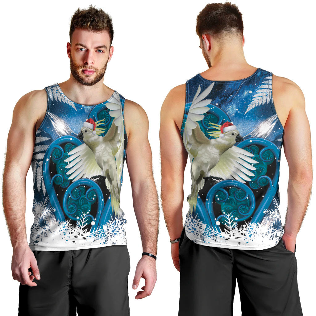 Sulphur-crested Cockatoo New Zealand Christmas In July Men Tank Top NZ Aroha Koru Fern Marble Vibes