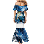 Sulphur-crested Cockatoo New Zealand Christmas In July Mermaid Dress NZ Aroha Koru Fern Marble Vibes