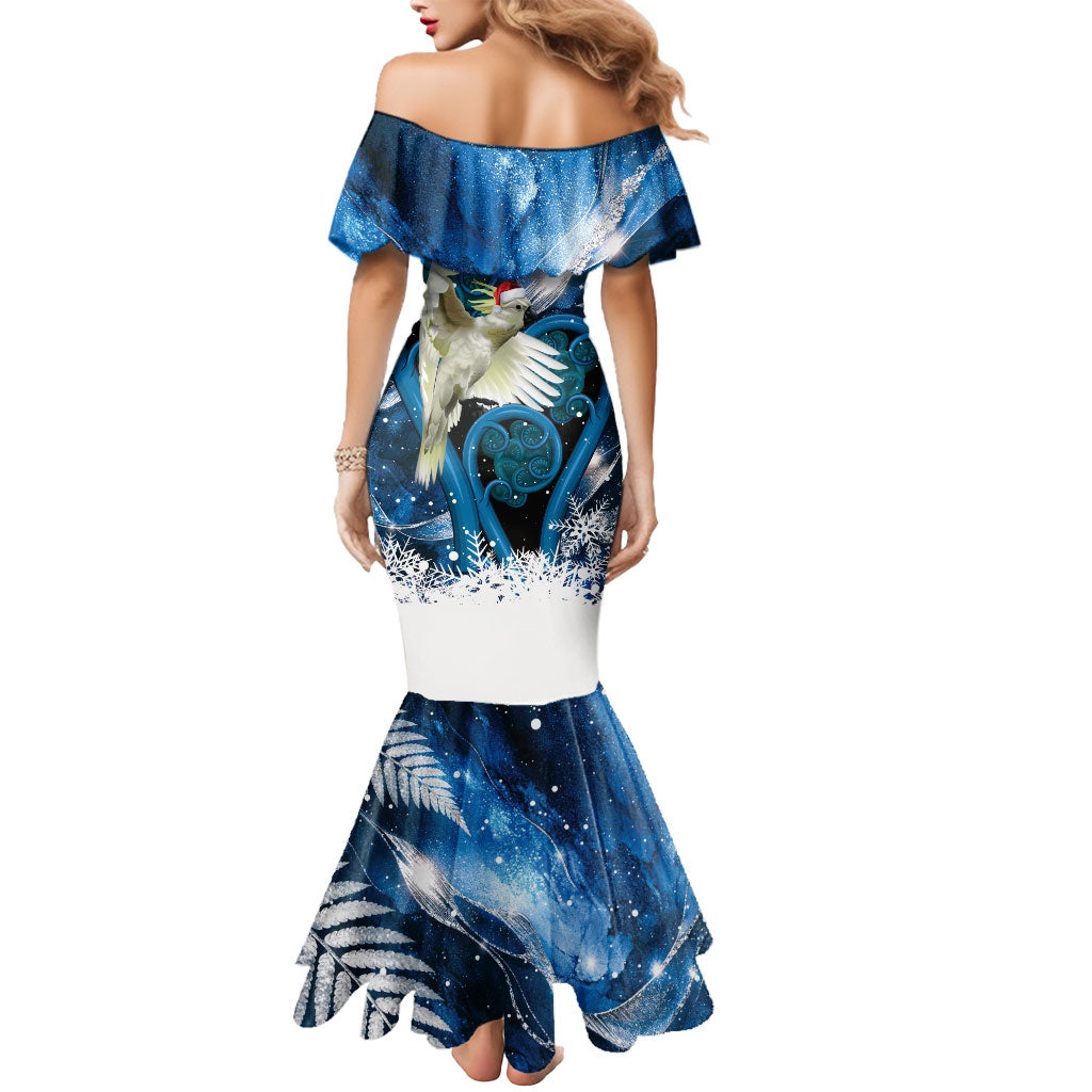 Sulphur-crested Cockatoo New Zealand Christmas In July Mermaid Dress NZ Aroha Koru Fern Marble Vibes