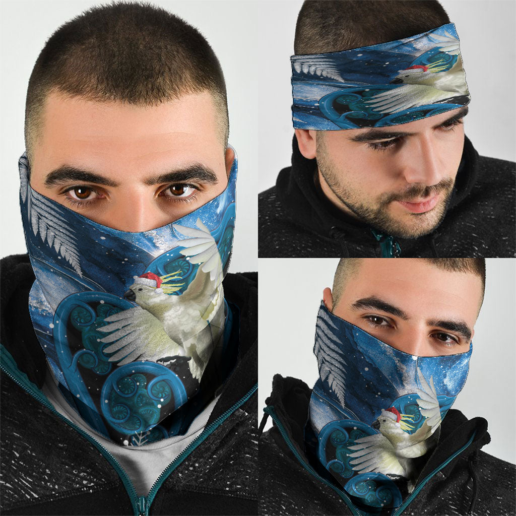 Sulphur-crested Cockatoo New Zealand Christmas In July Neck Gaiter NZ Aroha Koru Fern Marble Vibes