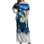 Sulphur-crested Cockatoo New Zealand Christmas In July Off Shoulder Maxi Dress NZ Aroha Koru Fern Marble Vibes