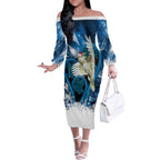 Sulphur-crested Cockatoo New Zealand Christmas In July Off The Shoulder Long Sleeve Dress NZ Aroha Koru Fern Marble Vibes