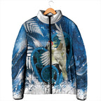Sulphur-crested Cockatoo New Zealand Christmas In July Padded Jacket NZ Aroha Koru Fern Marble Vibes