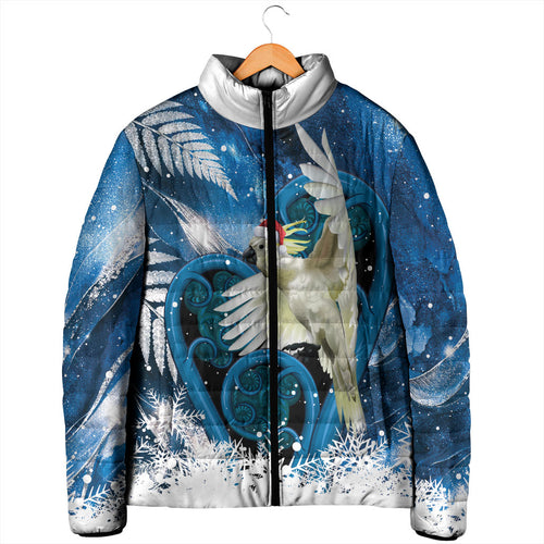 Sulphur-crested Cockatoo New Zealand Christmas In July Padded Jacket NZ Aroha Koru Fern Marble Vibes