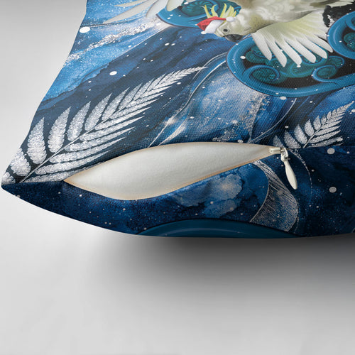 Sulphur-crested Cockatoo New Zealand Christmas In July Pillow Cover NZ Aroha Koru Fern Marble Vibes