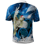 Sulphur-crested Cockatoo New Zealand Christmas In July Polo Shirt NZ Aroha Koru Fern Marble Vibes