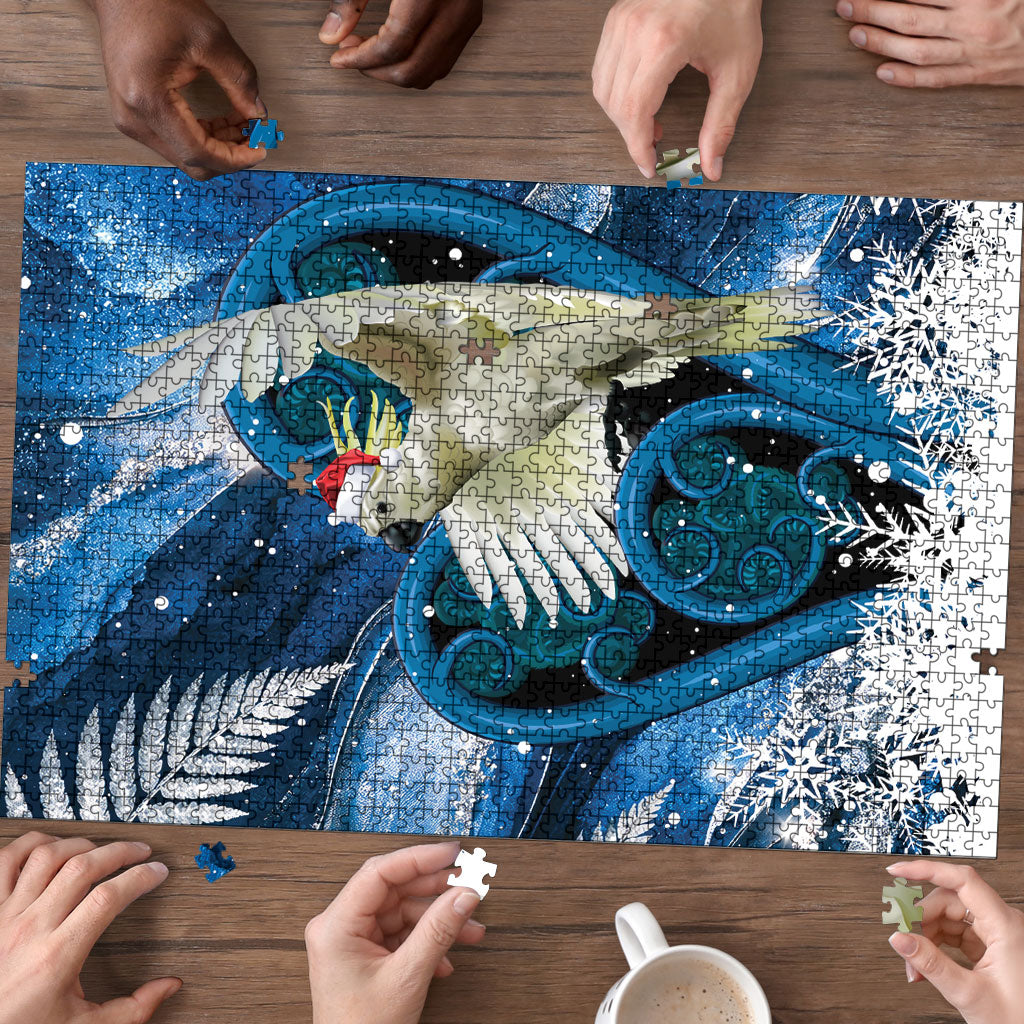 Sulphur-crested Cockatoo New Zealand Christmas In July Puzzle NZ Aroha Koru Fern Marble Vibes
