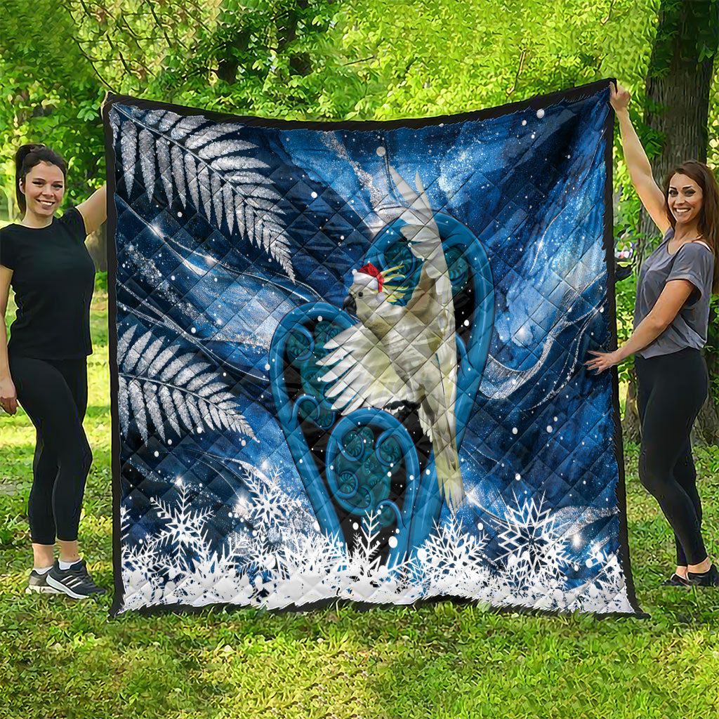 Sulphur-crested Cockatoo New Zealand Christmas In July Quilt NZ Aroha Koru Fern Marble Vibes