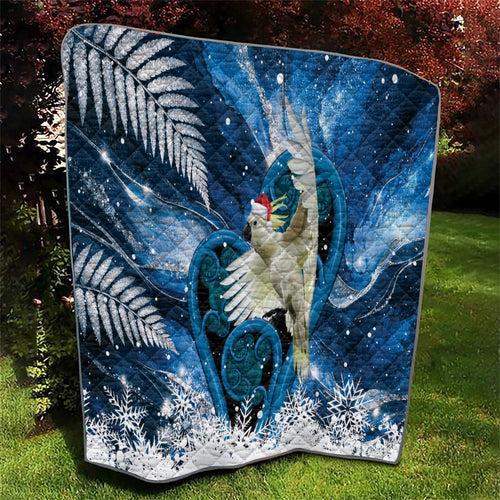 Sulphur-crested Cockatoo New Zealand Christmas In July Quilt NZ Aroha Koru Fern Marble Vibes