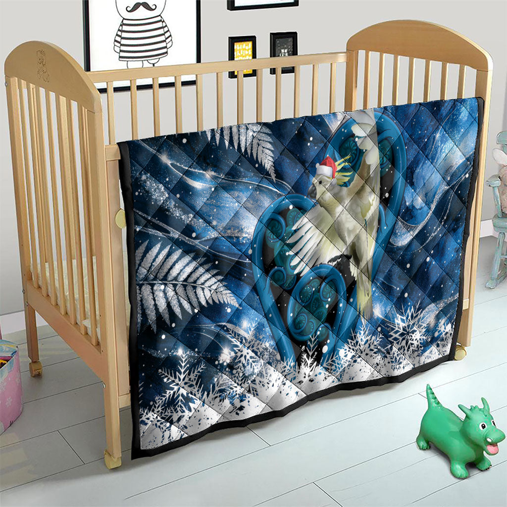 Sulphur-crested Cockatoo New Zealand Christmas In July Quilt NZ Aroha Koru Fern Marble Vibes