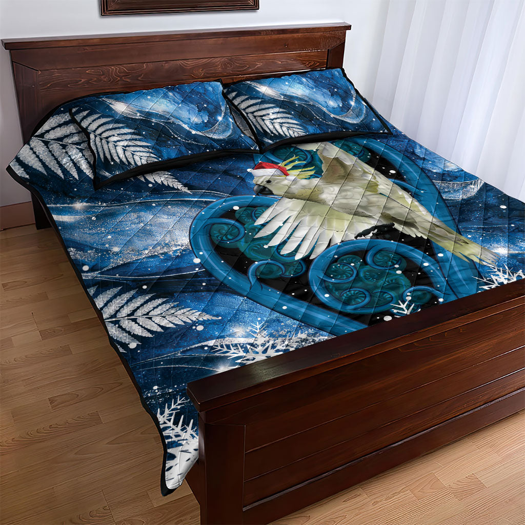 Sulphur-crested Cockatoo New Zealand Christmas In July Quilt Bed Set NZ Aroha Koru Fern Marble Vibes