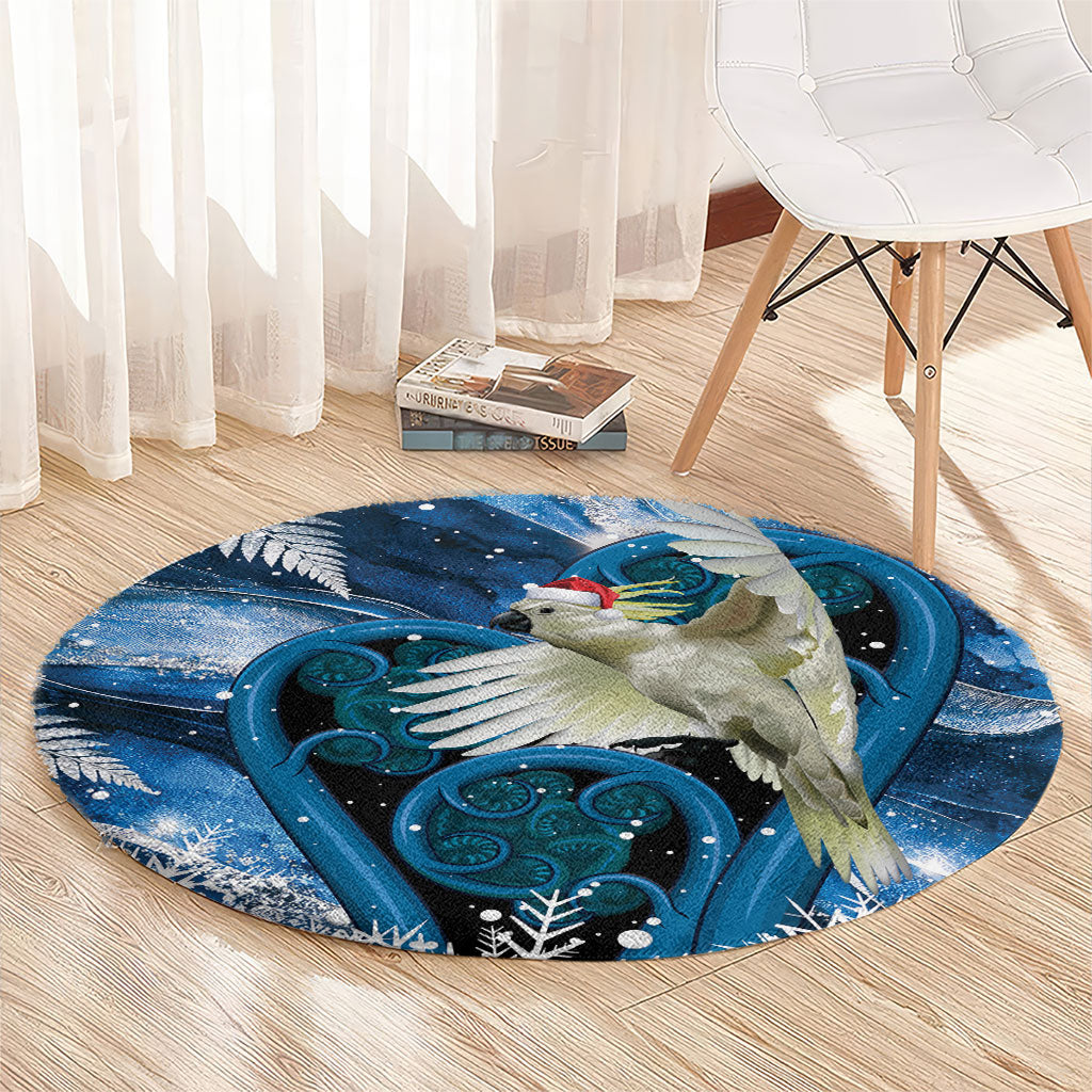 Sulphur-crested Cockatoo New Zealand Christmas In July Round Carpet NZ Aroha Koru Fern Marble Vibes
