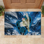 Sulphur-crested Cockatoo New Zealand Christmas In July Rubber Doormat NZ Aroha Koru Fern Marble Vibes