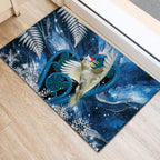 Sulphur-crested Cockatoo New Zealand Christmas In July Rubber Doormat NZ Aroha Koru Fern Marble Vibes