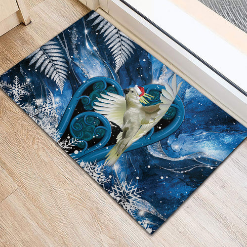 Sulphur-crested Cockatoo New Zealand Christmas In July Rubber Doormat NZ Aroha Koru Fern Marble Vibes