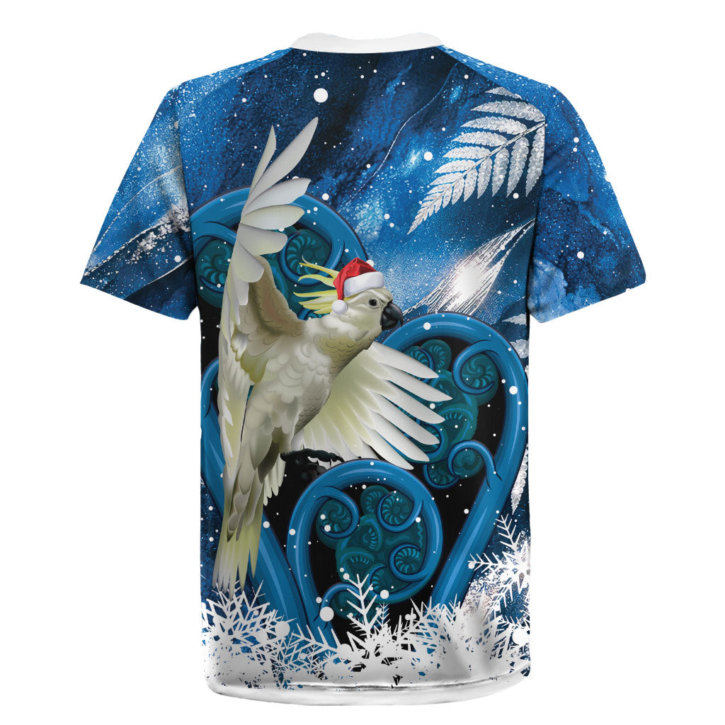 Sulphur-crested Cockatoo New Zealand Christmas In July Rugby Jersey NZ Aroha Koru Fern Marble Vibes