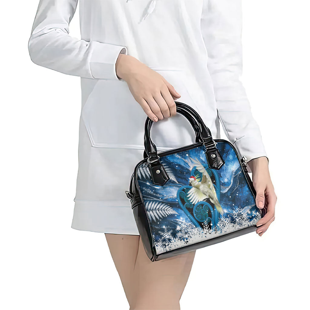 Sulphur-crested Cockatoo New Zealand Christmas In July Shoulder Handbag NZ Aroha Koru Fern Marble Vibes